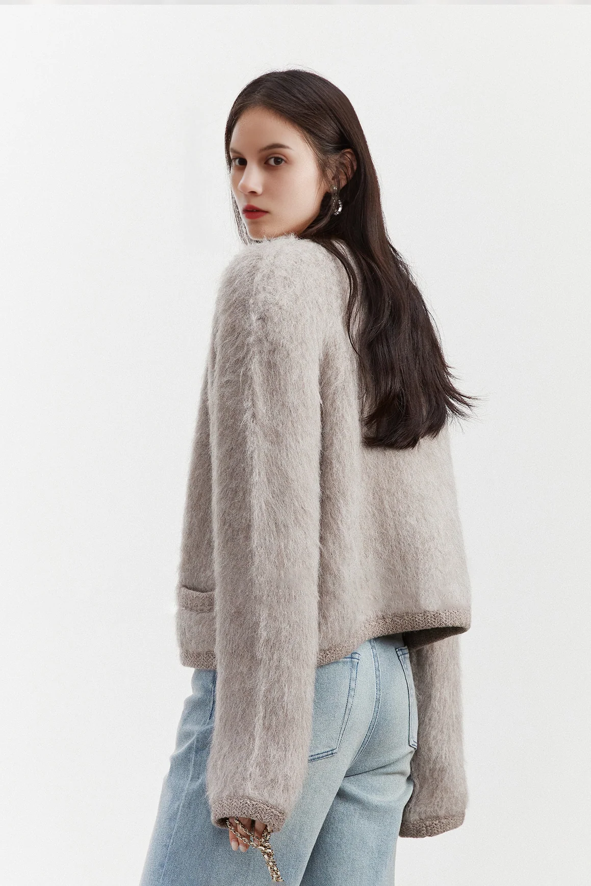 Golden Button Fluffy Alpaca Wool Knit Bouncle Jacket - MIAOOOO