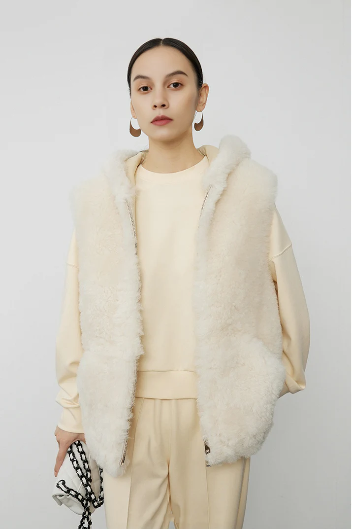 Hooded Persian Sheepskin Shearling Vest - MIAOOOO
