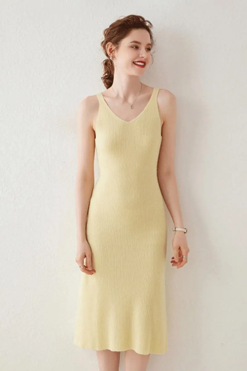 100 Cashmere Sleeveless Rib-Knit Midi Sweater Dress - MIAOOOO