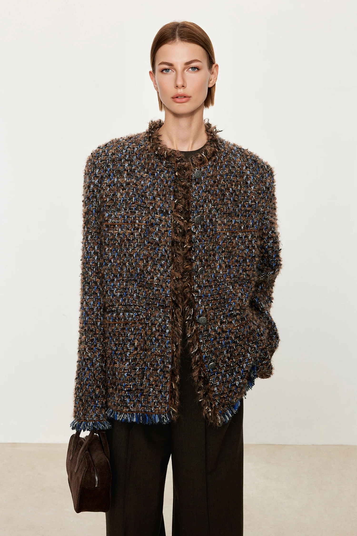 Classic Wool Boucle Tweed Jacket with Fringe - MIAOOOO