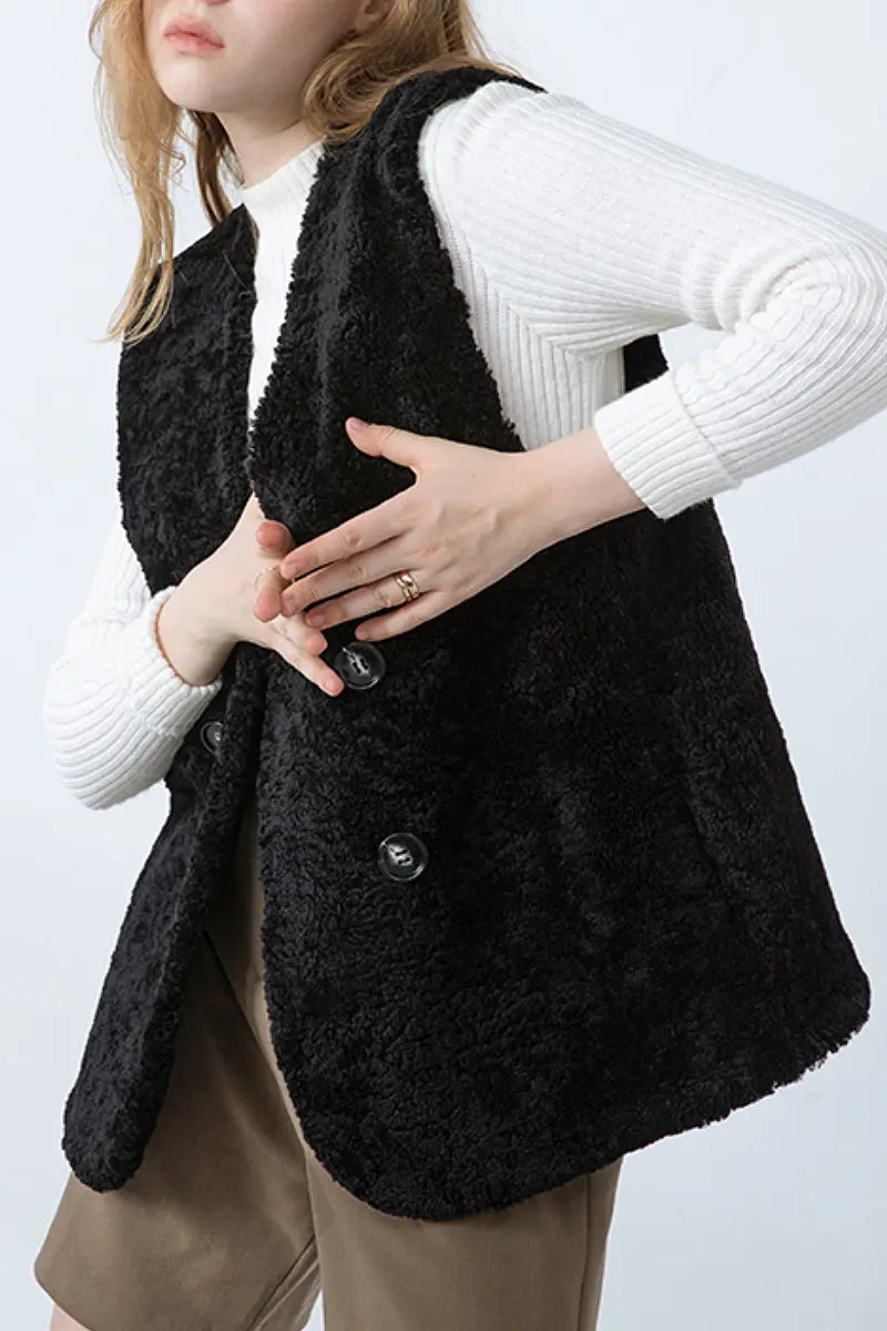 Australian Merino Sheepskin Shearling Double-Breasted Vest - MIAOOOO