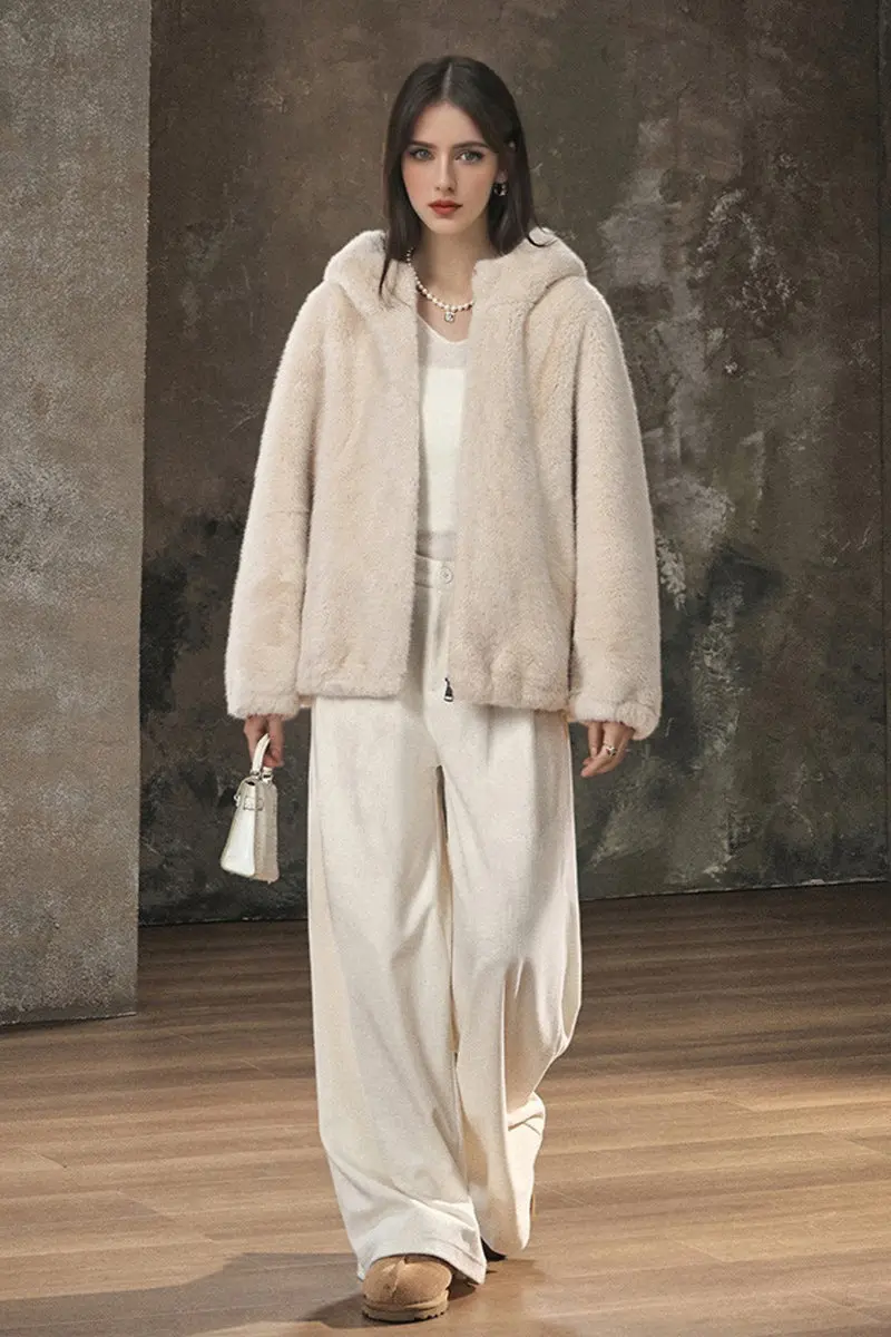 Ageless Oversized Faux Mink Fur Coat With Hood and Balloon Sleeves - MIAOOOO