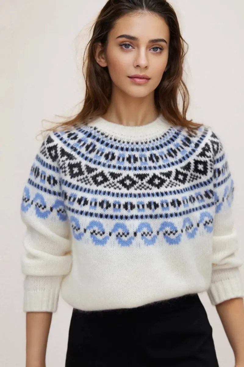 Classic Fair Isle Crewneck Pullover Sweater - MIAOOOO