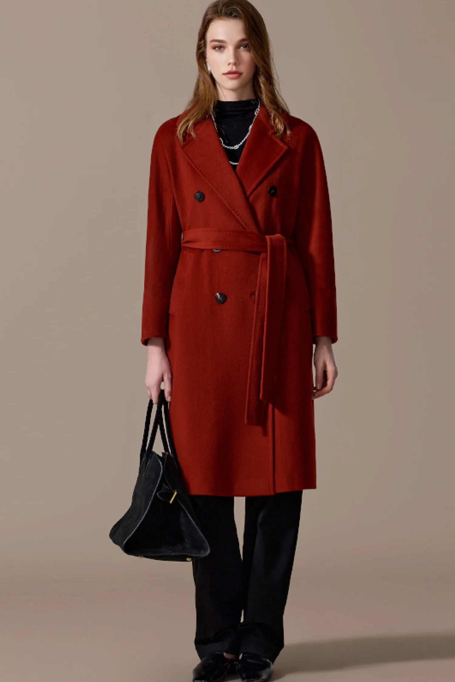 Classic Handcrafted Cashmere Double-Breasted Belted Maxi Coat - MIAOOOO