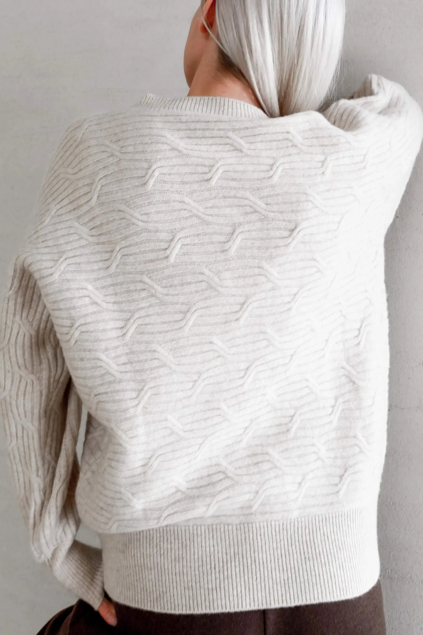 Horizontal Cable Knit Wool Sweater - MIAOOOO