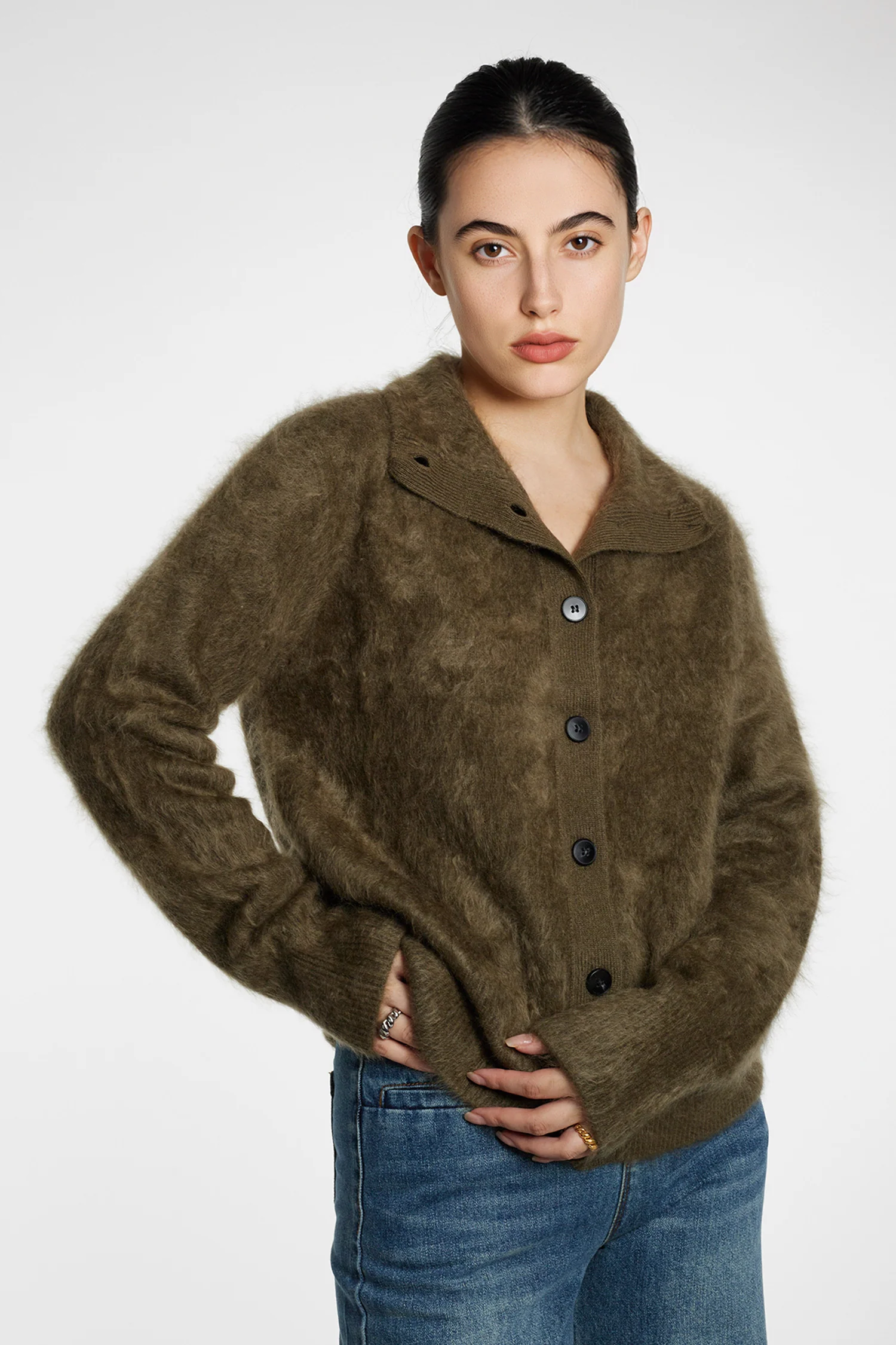 Cloud-Soft Brushed Cashmere Button-Up Cardigan - MIAOOOO