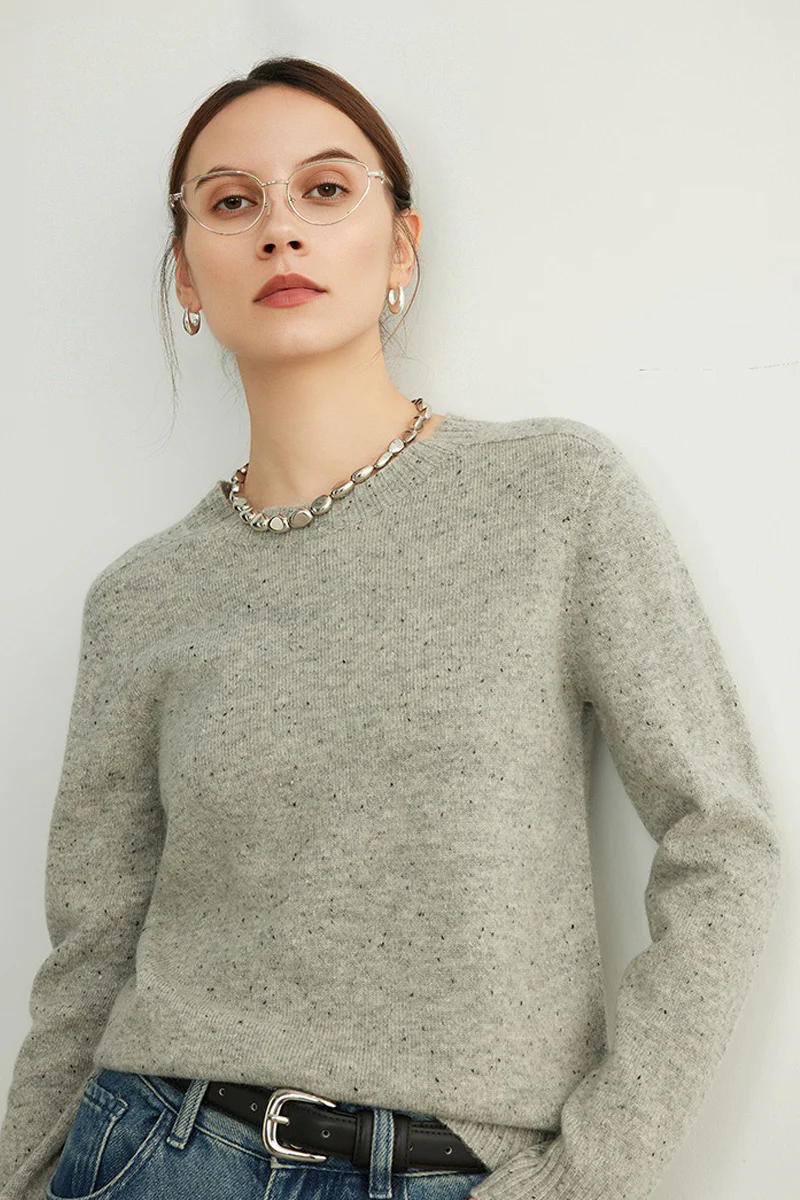 Seamless Wool Speckled Crewneck Sweater - MIAOOOO