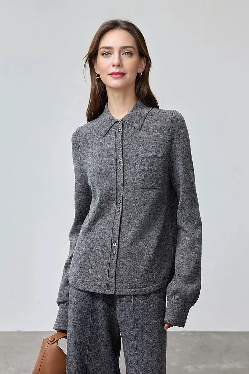 Cozy Regular Fit Merino Wool Button Up Shirt - MIAOOOO