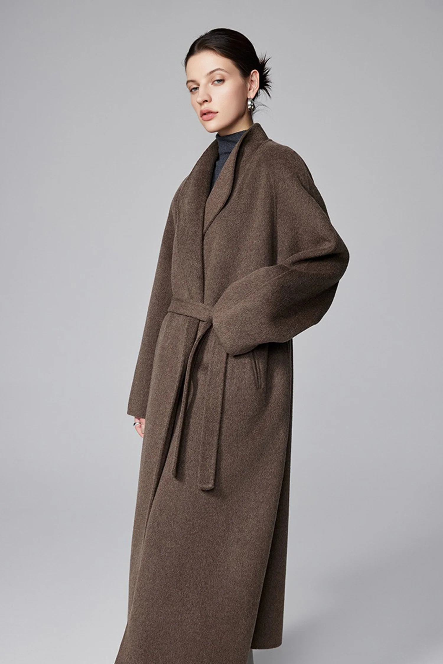 Oversized Long Wool-Cashmere Belted Wrap Coat - MIAOOOO