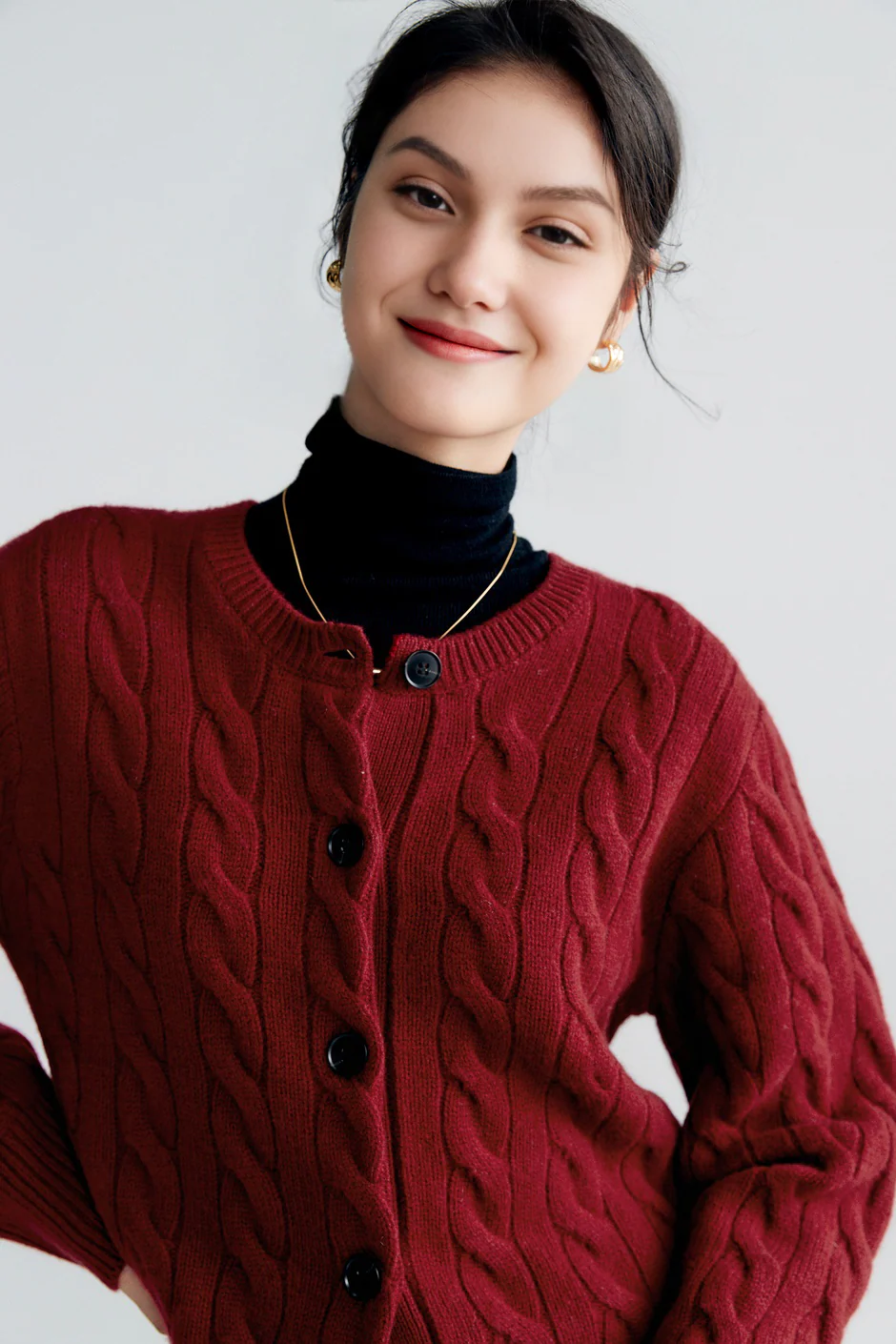 Vintage 100 Wool Cable Knit Cardigan - MIAOOOO