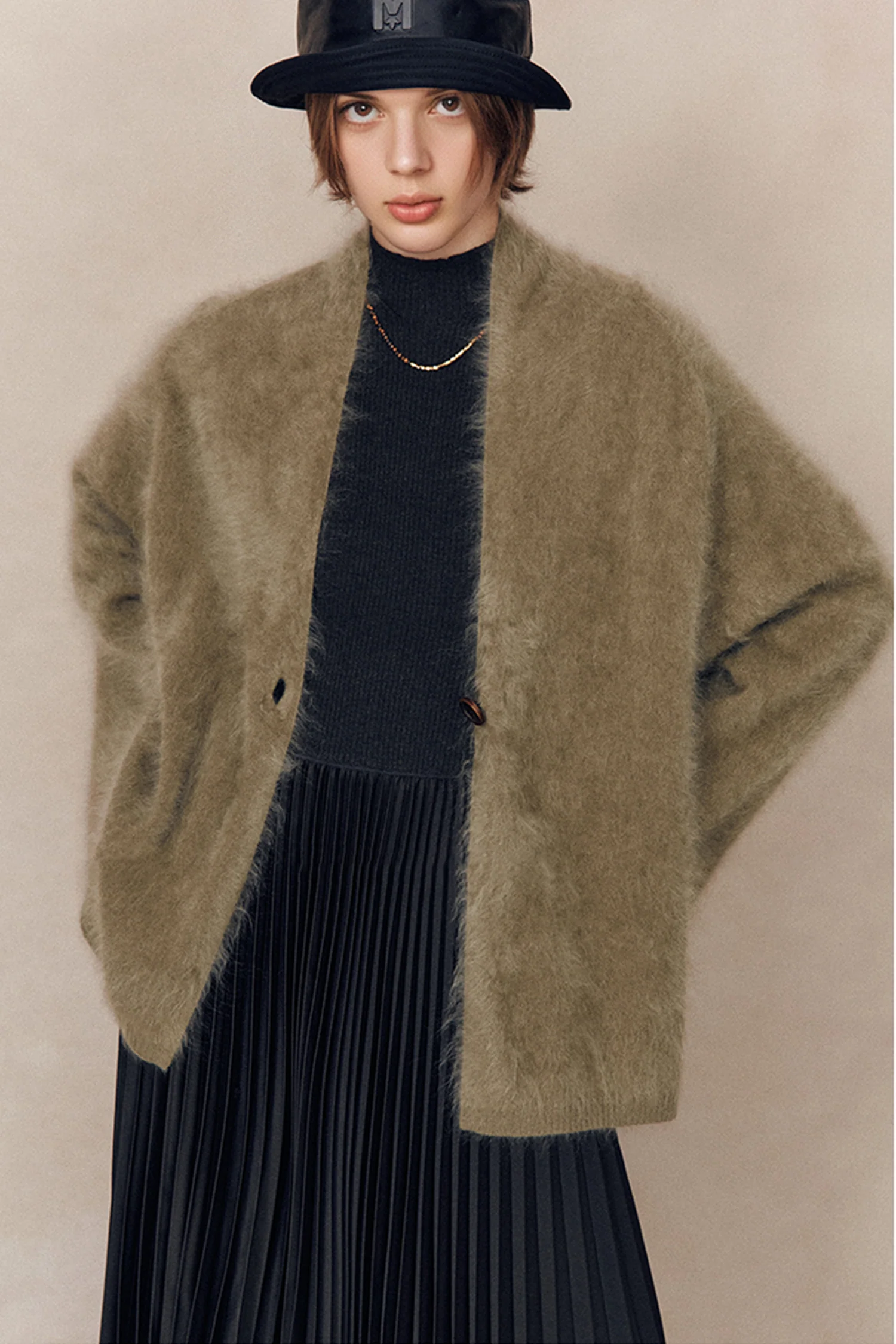 Relaxed Brushed Cashmere One-Button Cardigan Blazer - MIAOOOO