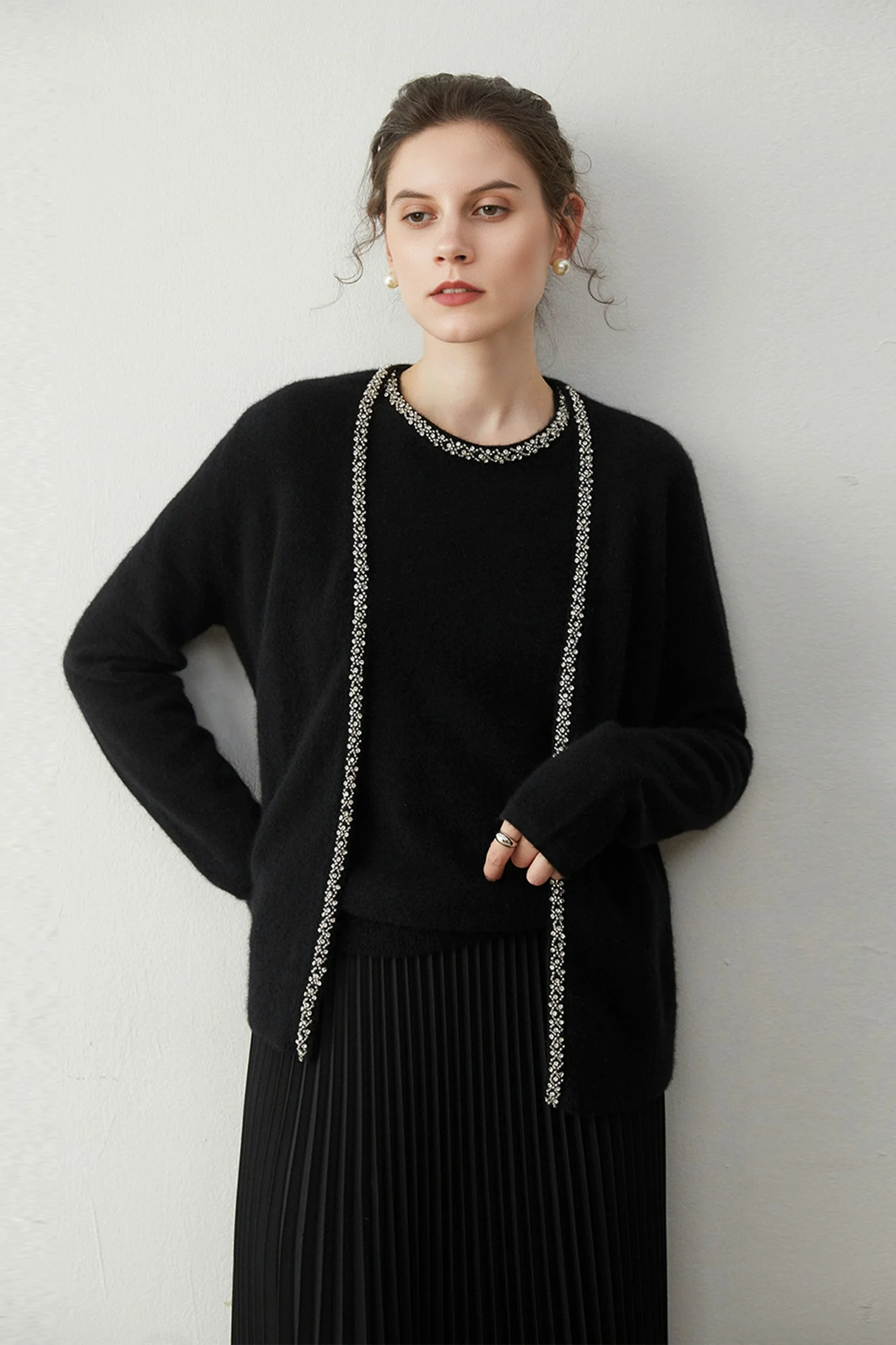 Cloud-Soft Embellished Cashmere-Merino Open-Front Cardigan - MIAOOOO