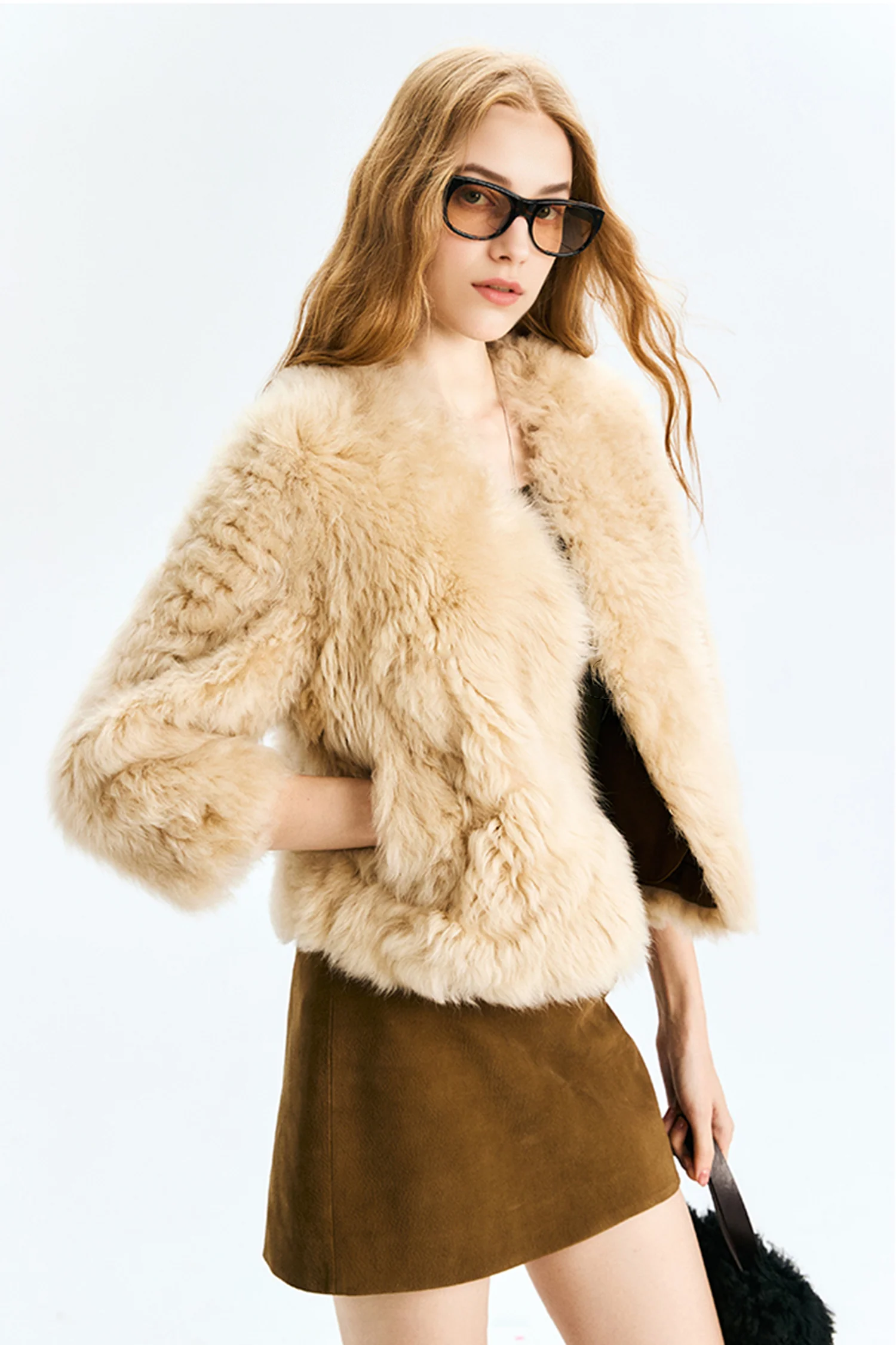 Short Toscana Shearling 3/4 Sleeve Spanish Sheepskin Jacket - MIAOOOO