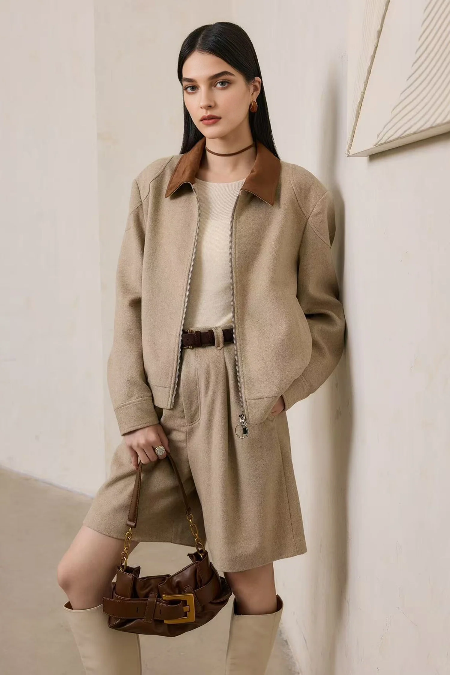 Herringbone Cashmere-Wool Double-Zip Bomber Jacket - MIAOOOO