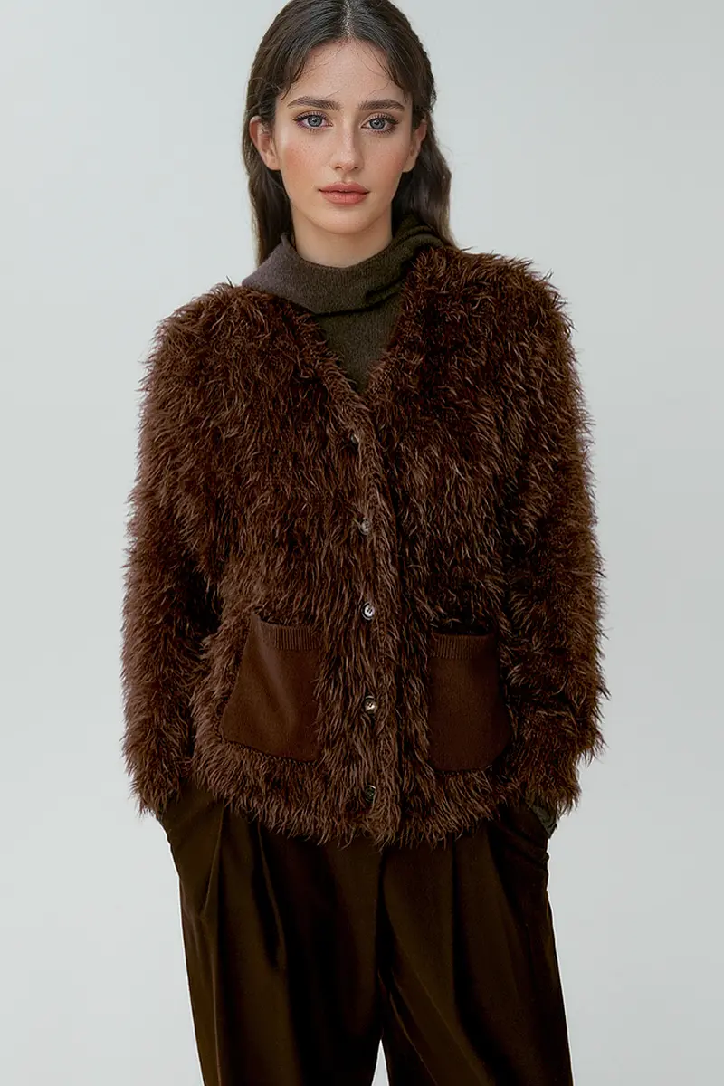 Luxe Fluffy Italian Pool Filati Yarn Knit Faux Fur Cardigan - MIAOOOO