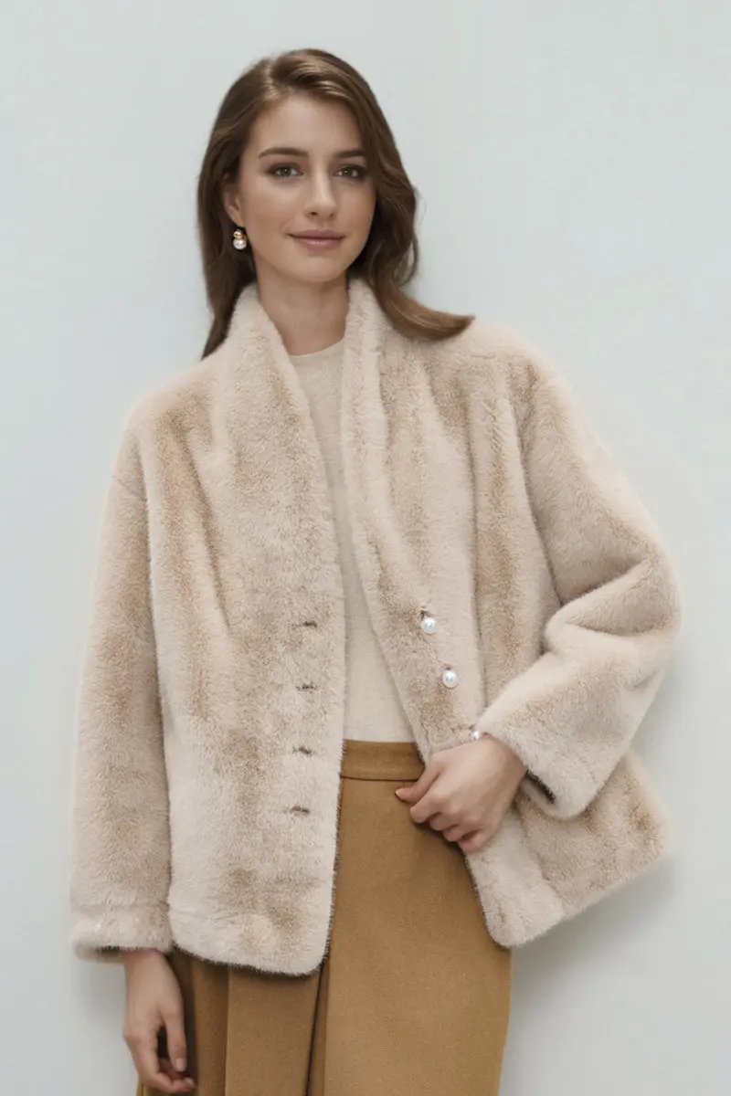 Collarless Faux Mink Fur Jacket - MIAOOOO