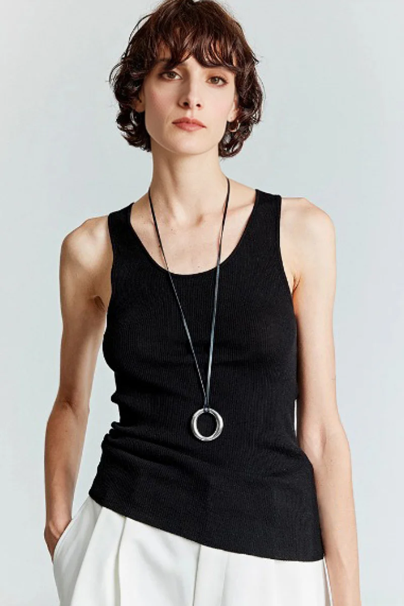 100 Merino Wool Cozy Cloud Scoop-Neck Wide-Strap Knit Tank Top - MIAOOOO