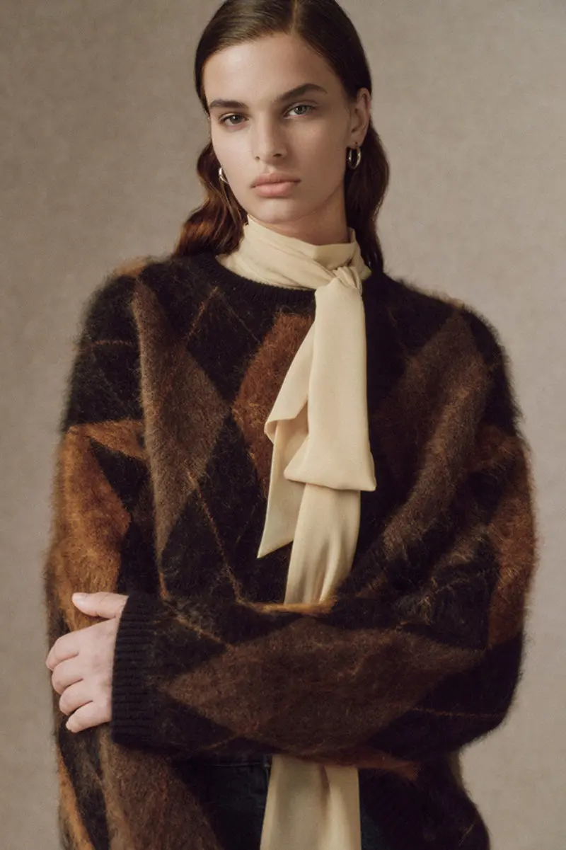 Vintage Chunky Knit Brushed Cashmere Argyle Crewneck Sweater - MIAOOOO