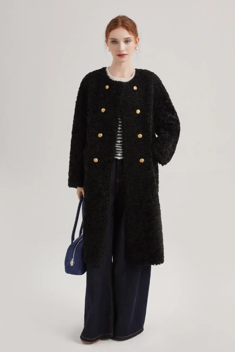 Fluffy Vintage Double Breasted Shearling Teddy Coat - MIAOOOO