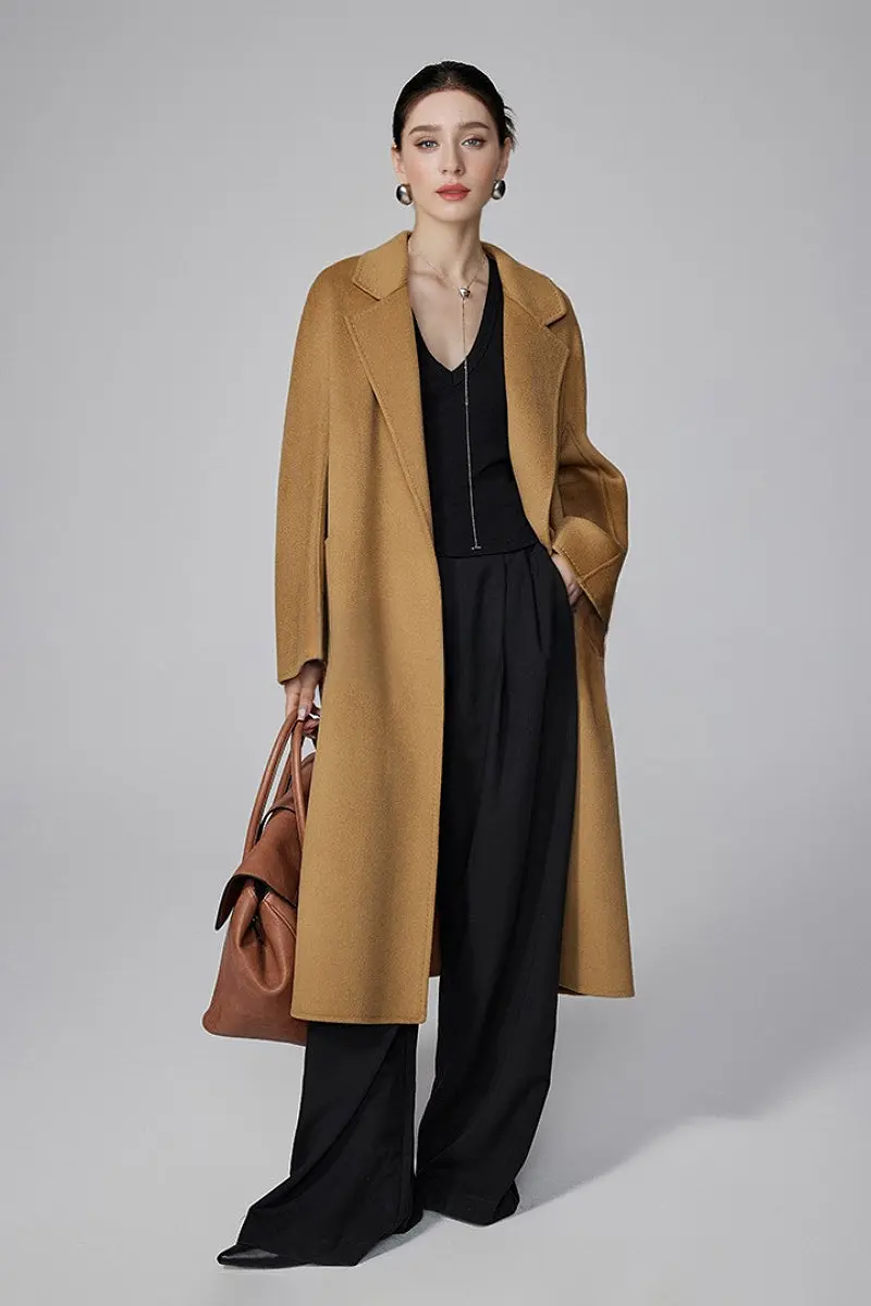 Luxe Wool-Cashmere Blend Double-Faced Wrap Coat with Belt - MIAOOOO
