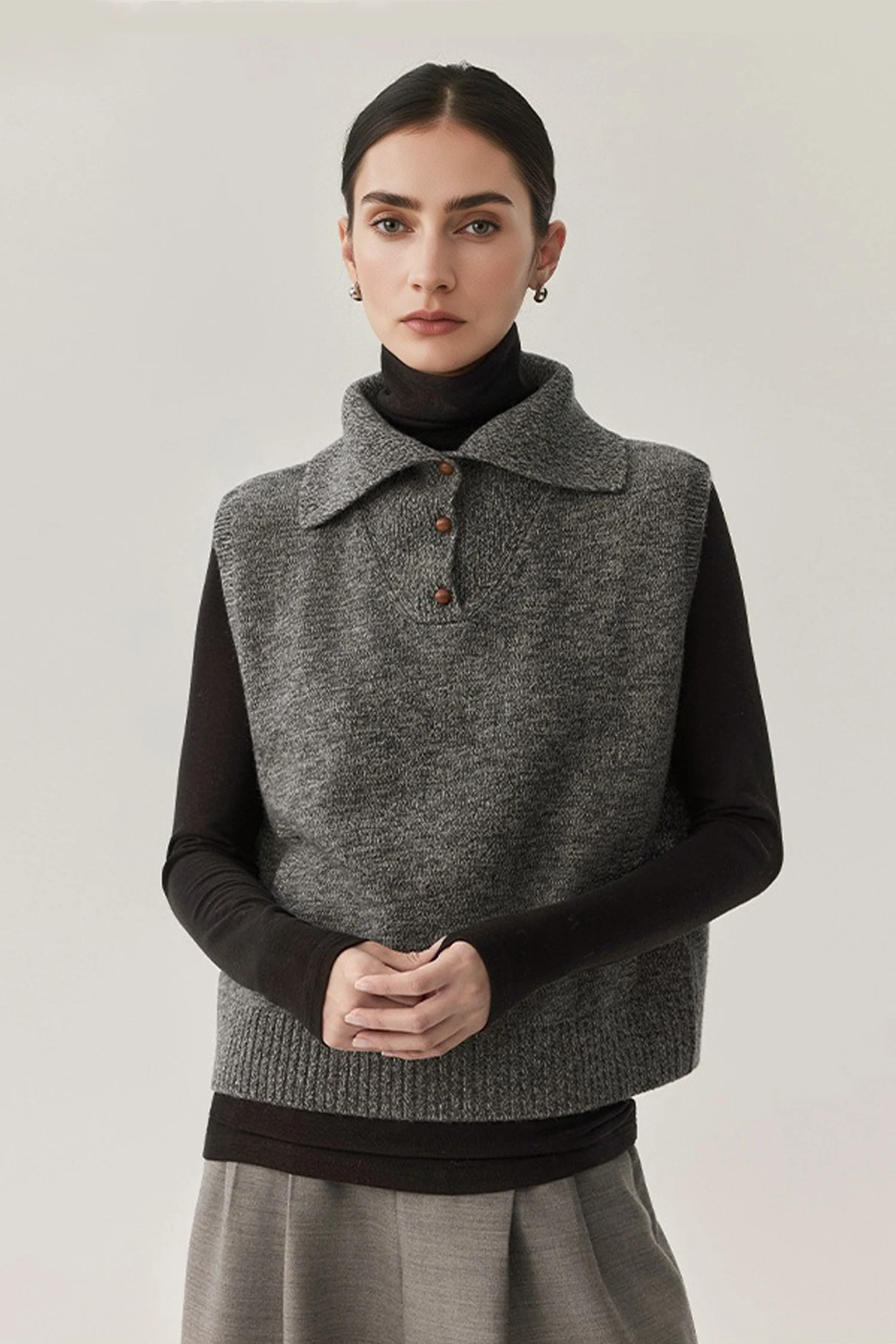 Vintage Collared Wool Marled Sweater Vest - MIAOOOO