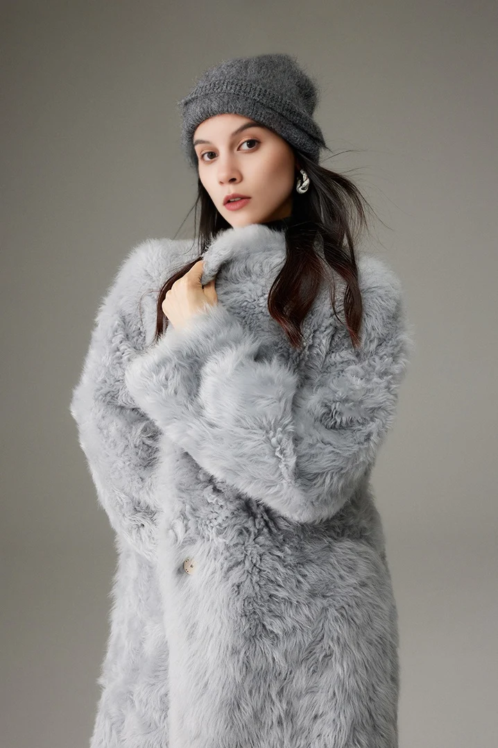 Collarless Mid-length Lambskin Lined Toscana Shearling Coat - MIAOOOO