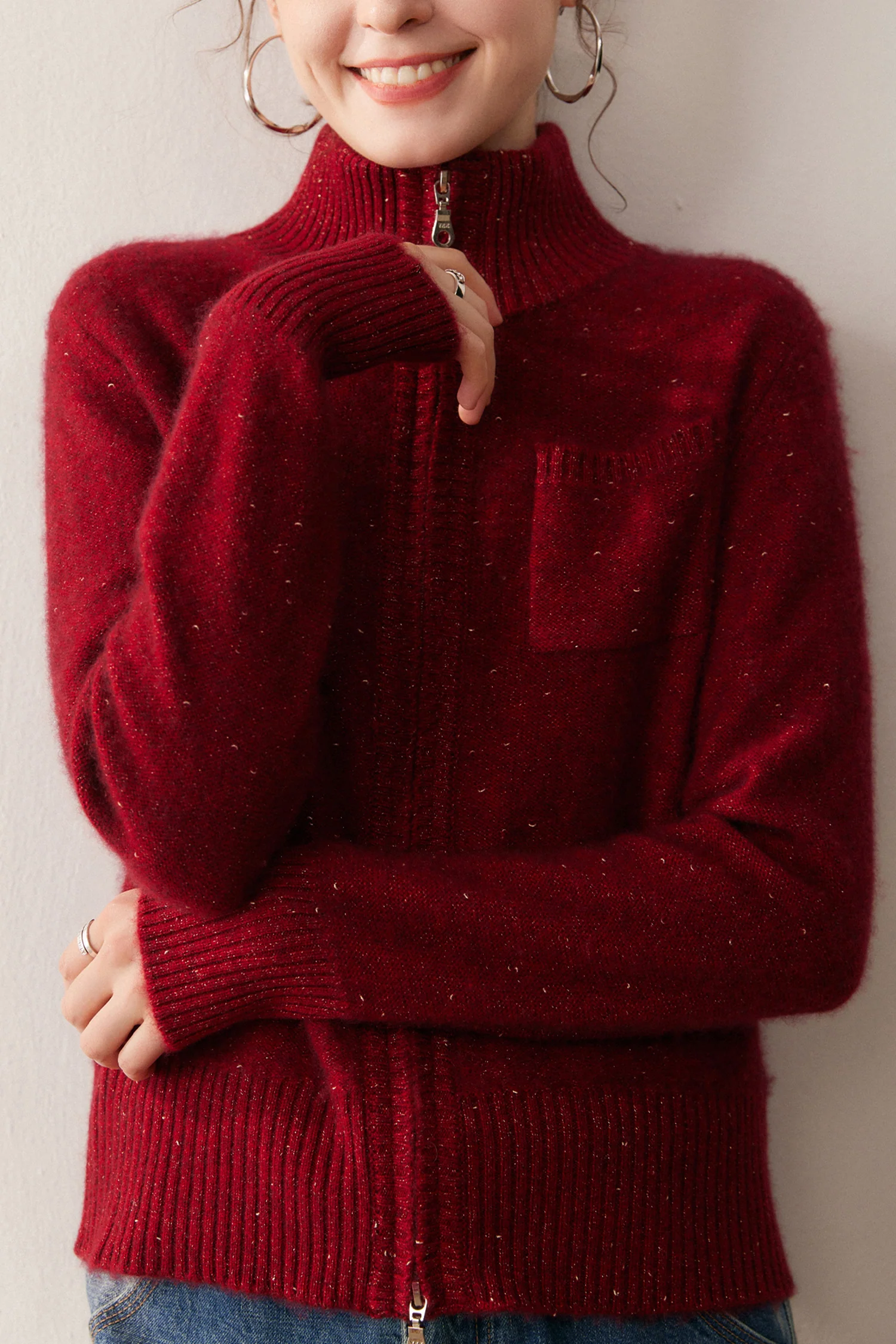 Chunky Cashmere-Merino Metallic Speckled Double-Zip Cardigan - MIAOOOO