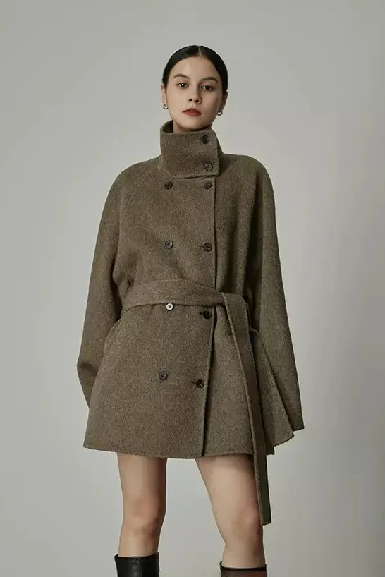 Oversized Wool Alpaca Stand Collar Cape Coat with Belt - MIAOOOO