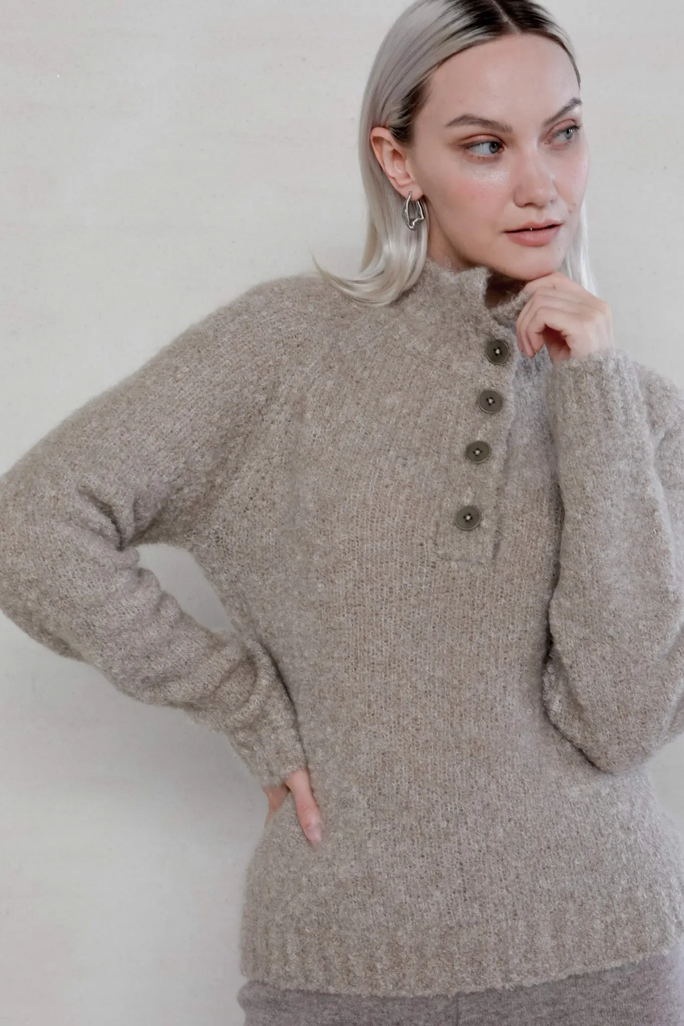 Henley Sweater in Mohair Blend - MIAOOOO