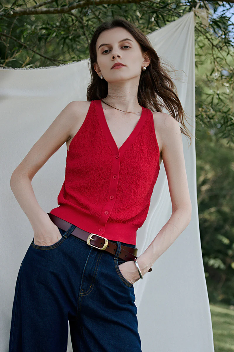 French-Inspired V-Neck Stretch Knitted Sweater Vest - MIAOOOO