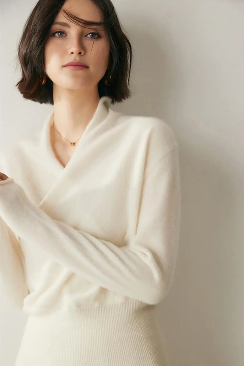 100 Cashmere Faux-Wrap Sweater - MIAOOOO