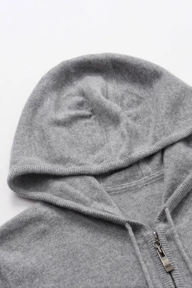 100 Cashmere Hooded Zip-Front Sweater - MIAOOOO