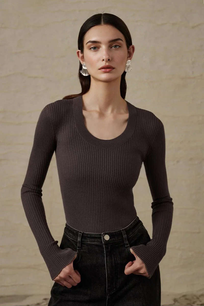 100% Merino Wool Fine-Knit U Neck Base Layer - MIAOOOO