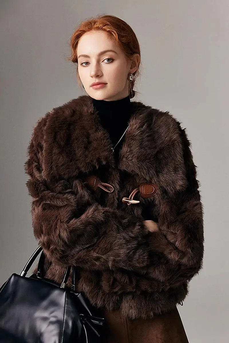 Cropped Faux Toscana Shearling Jacket with Oversized Collar - MIAOOOO