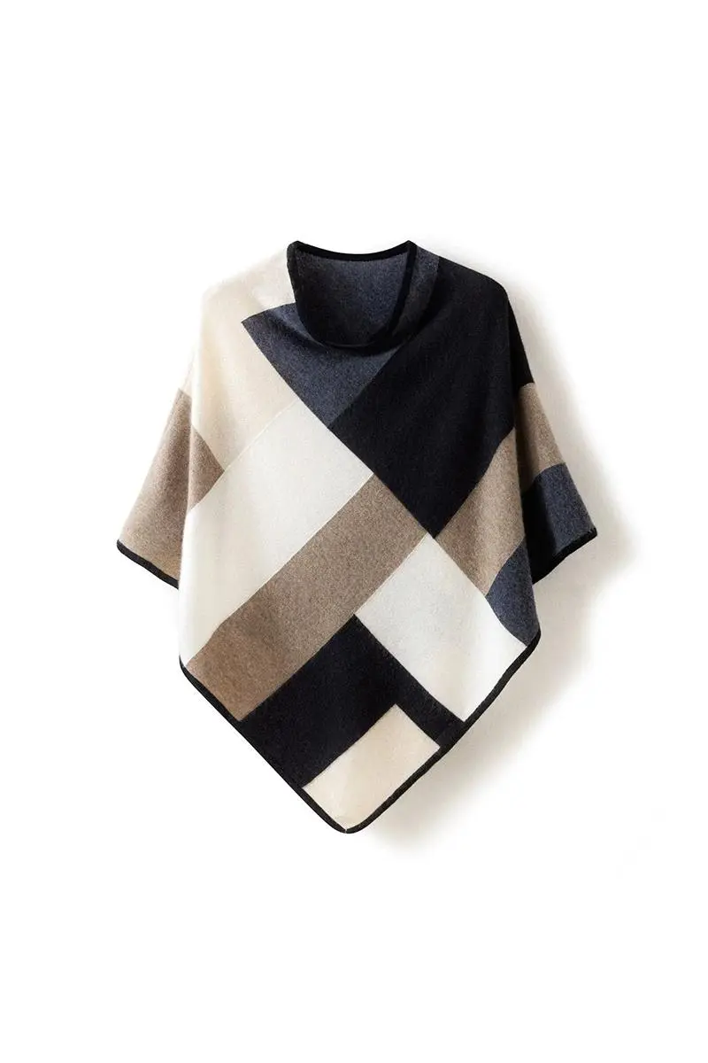 100 Cashmere Plaid Pullover Poncho Sweater - MIAOOOO