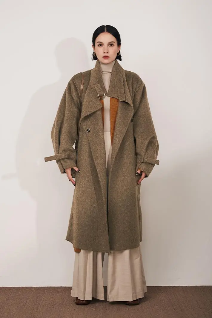 Oversized Reversible Merino Wool Coat With Stand Collar - MIAOOOO
