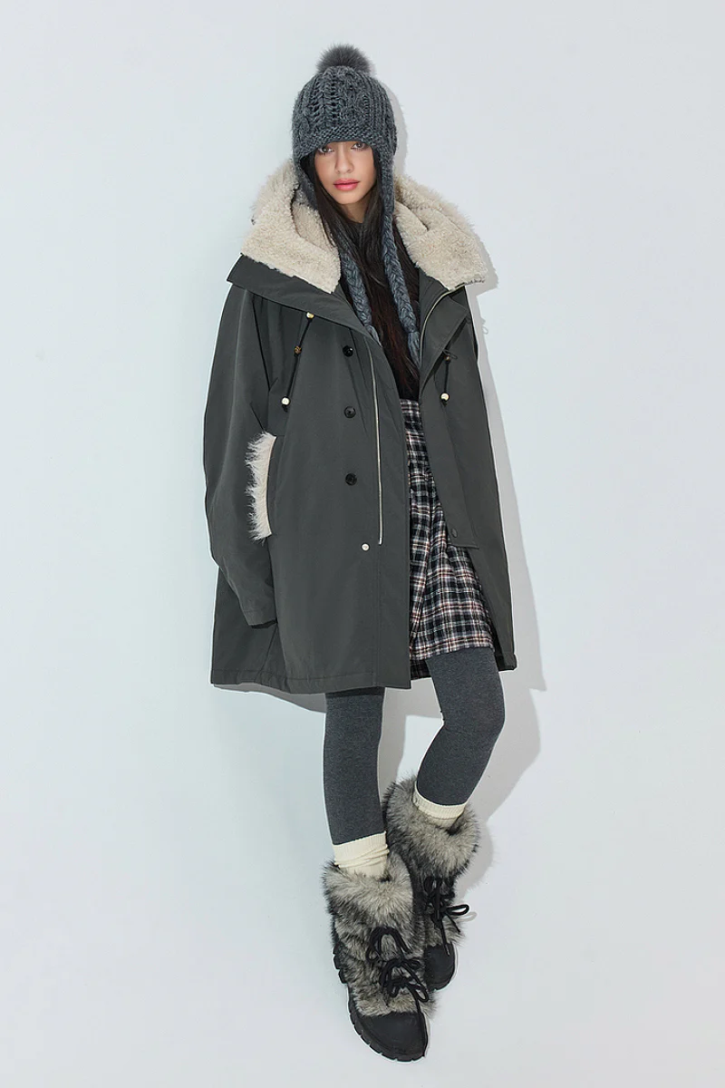 Mid-Length Hooded Parka Jacket with Faux Fur Trims - MIAOOOO