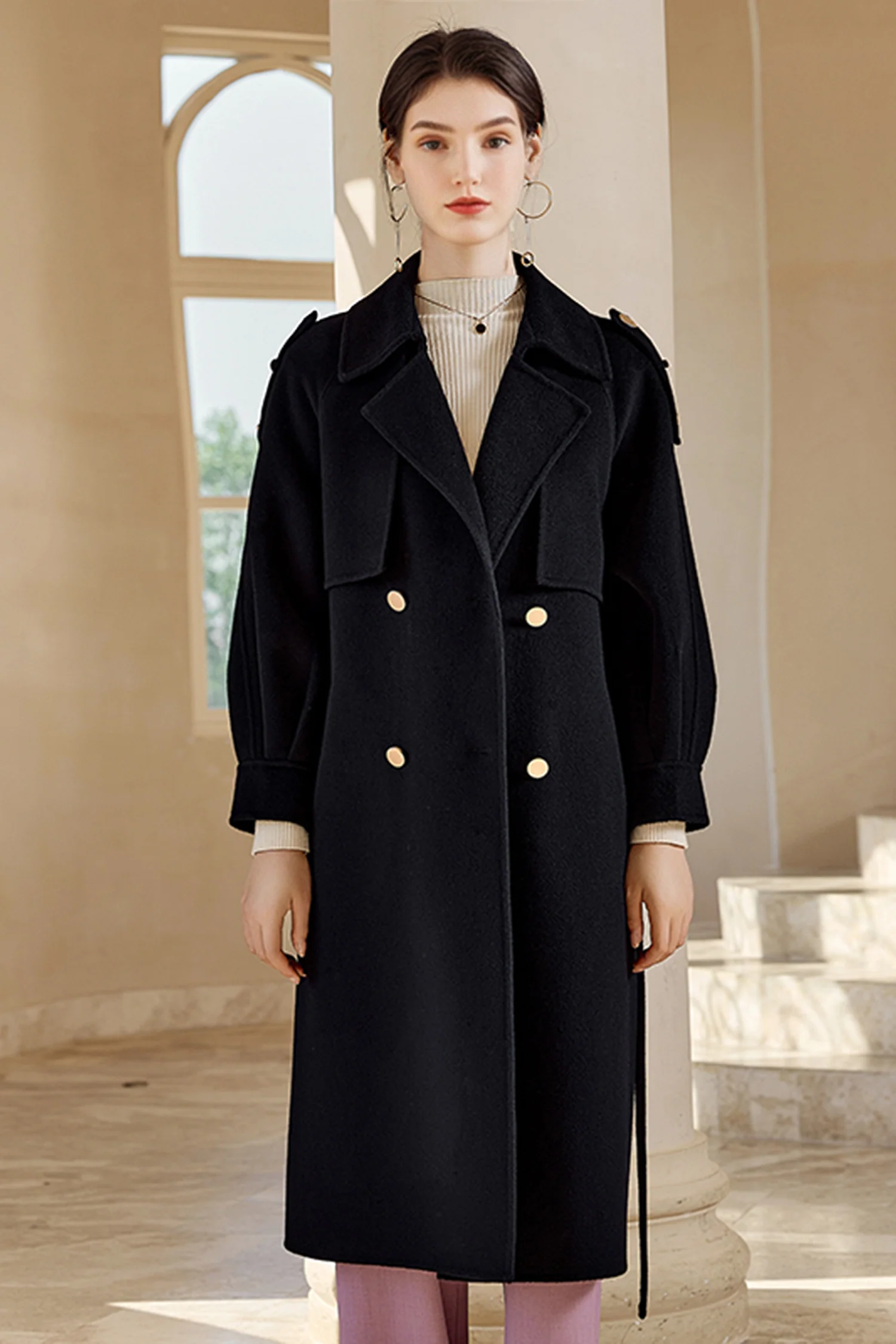 Handcrafted Cashmere Double-Breasted Belted Trench Coat - MIAOOOO