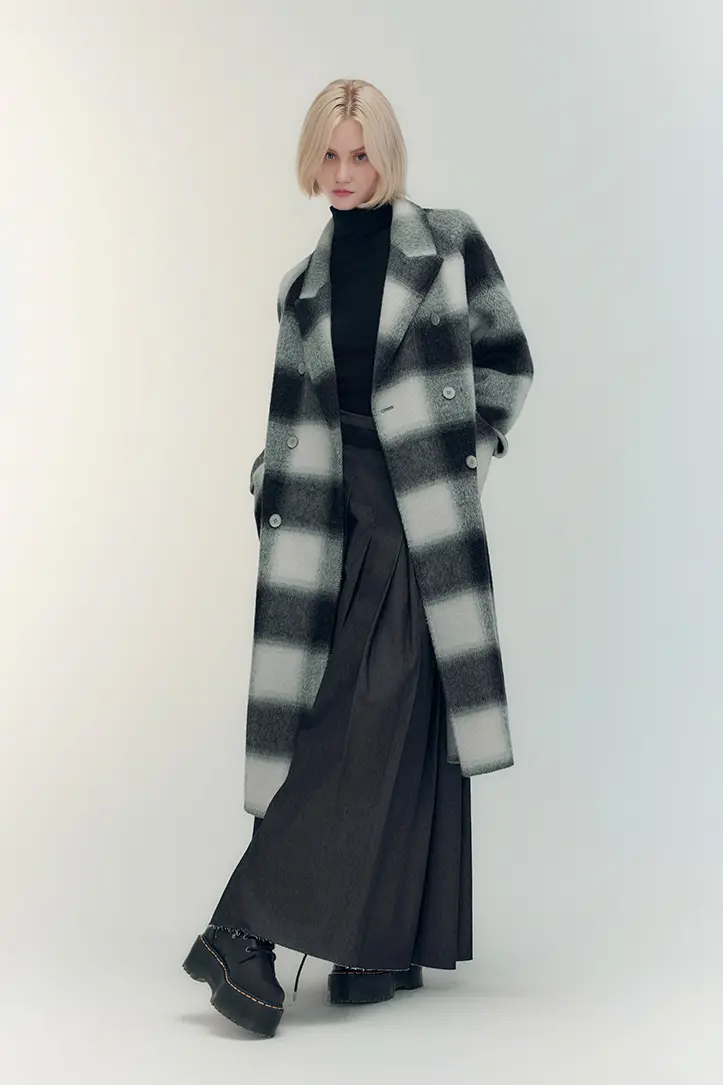 Alpaca Wool-blend Double-breasted Plaid Coat - MIAOOOO