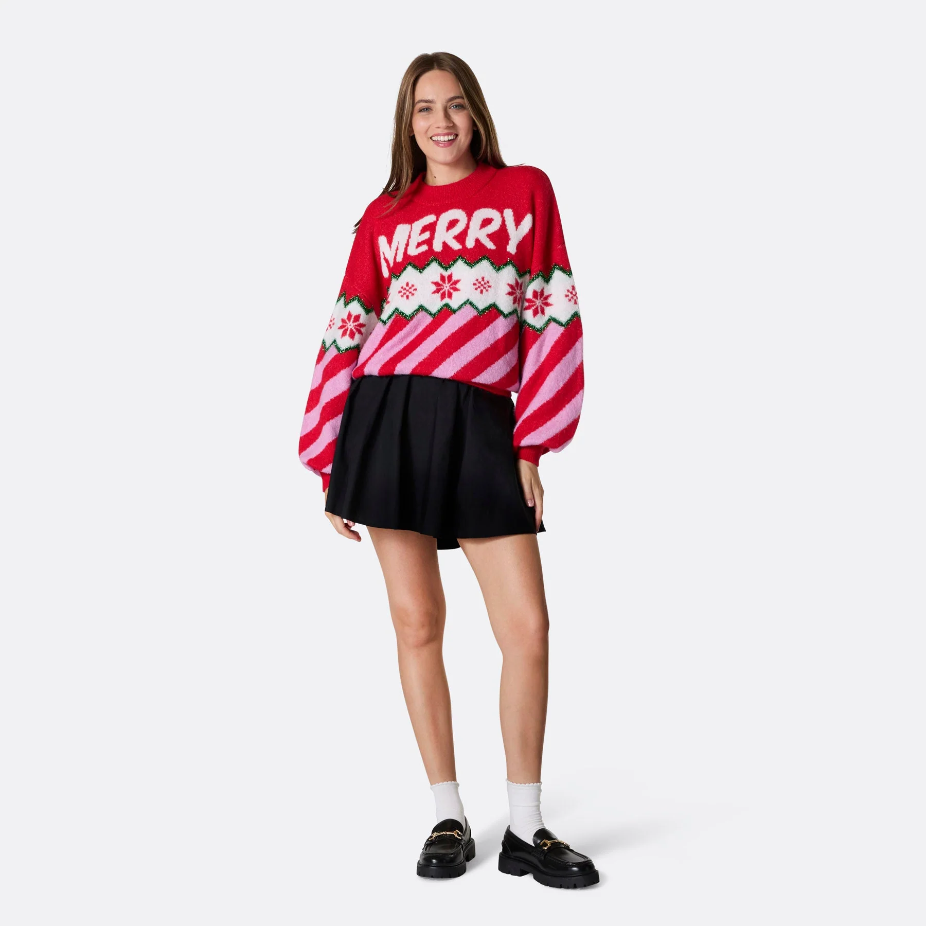 Merry Xmas Oversized Weihnachtspullover Damen