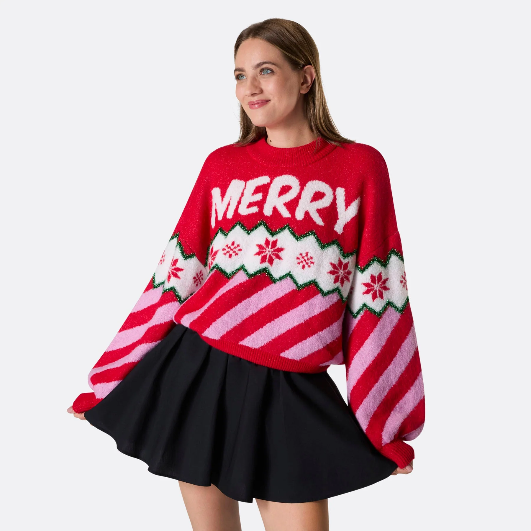 Merry Xmas Oversized Weihnachtspullover Damen