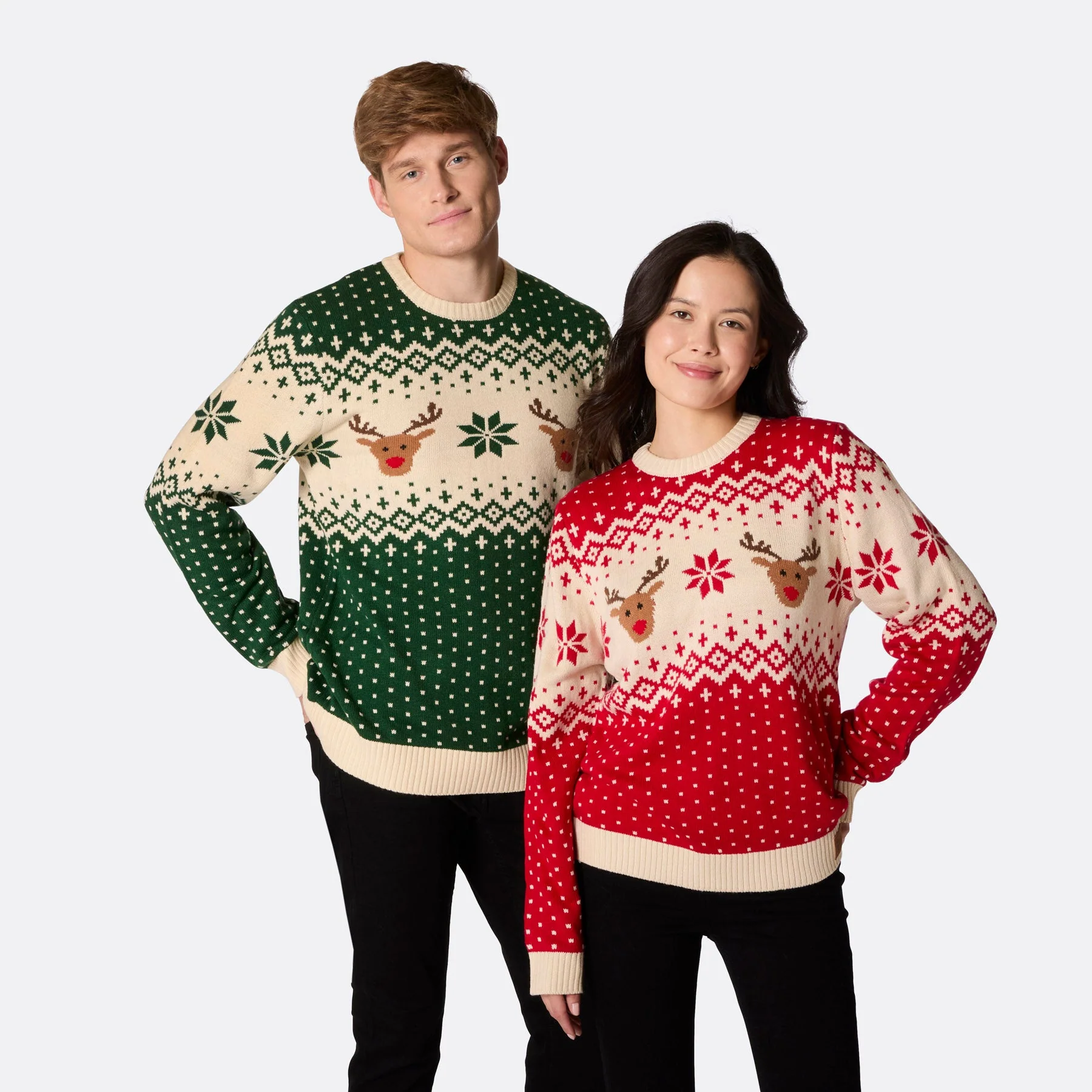 Grüner Retro Rentier Weihnachtspullover Damen