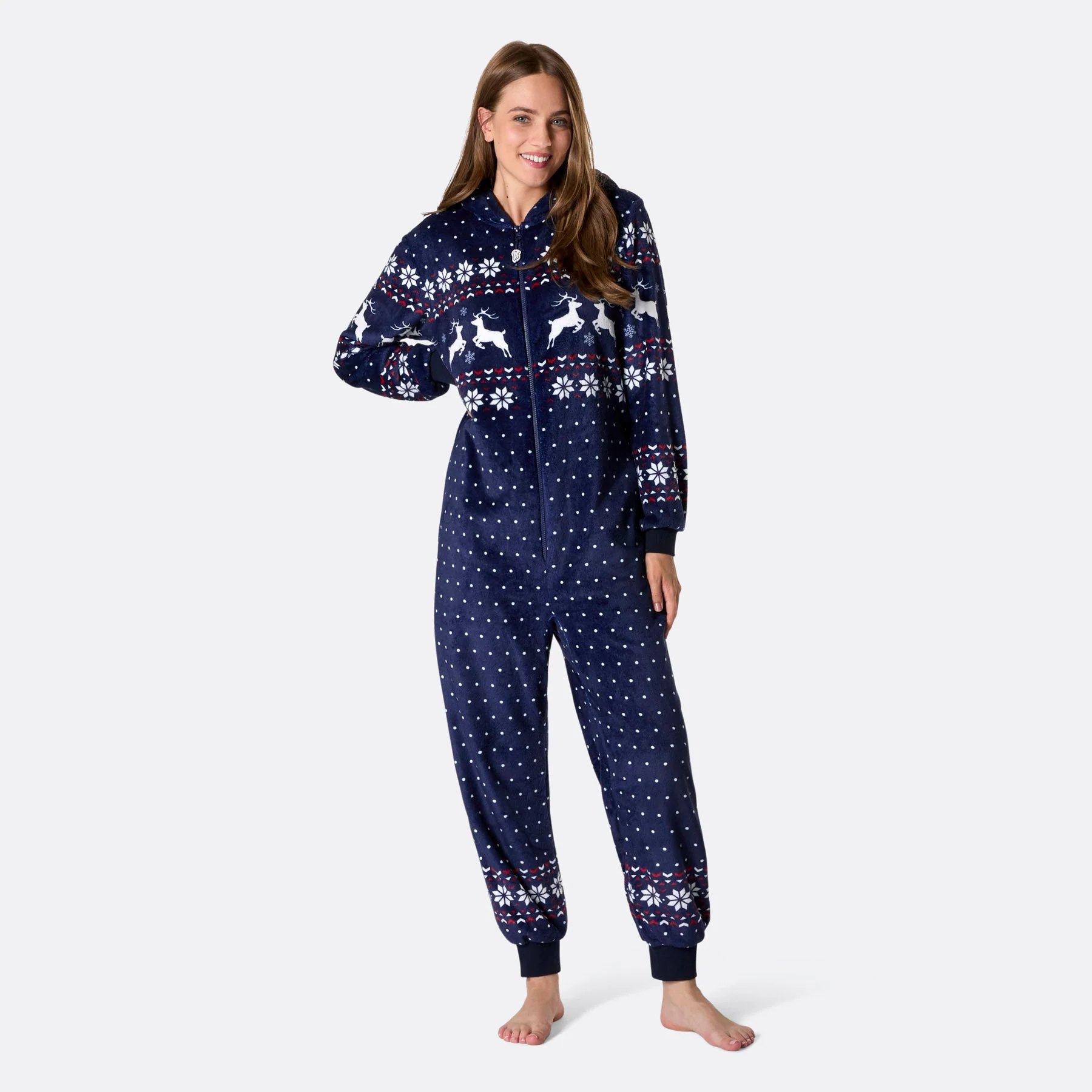Blauer Weihnachts-Onesie Damen