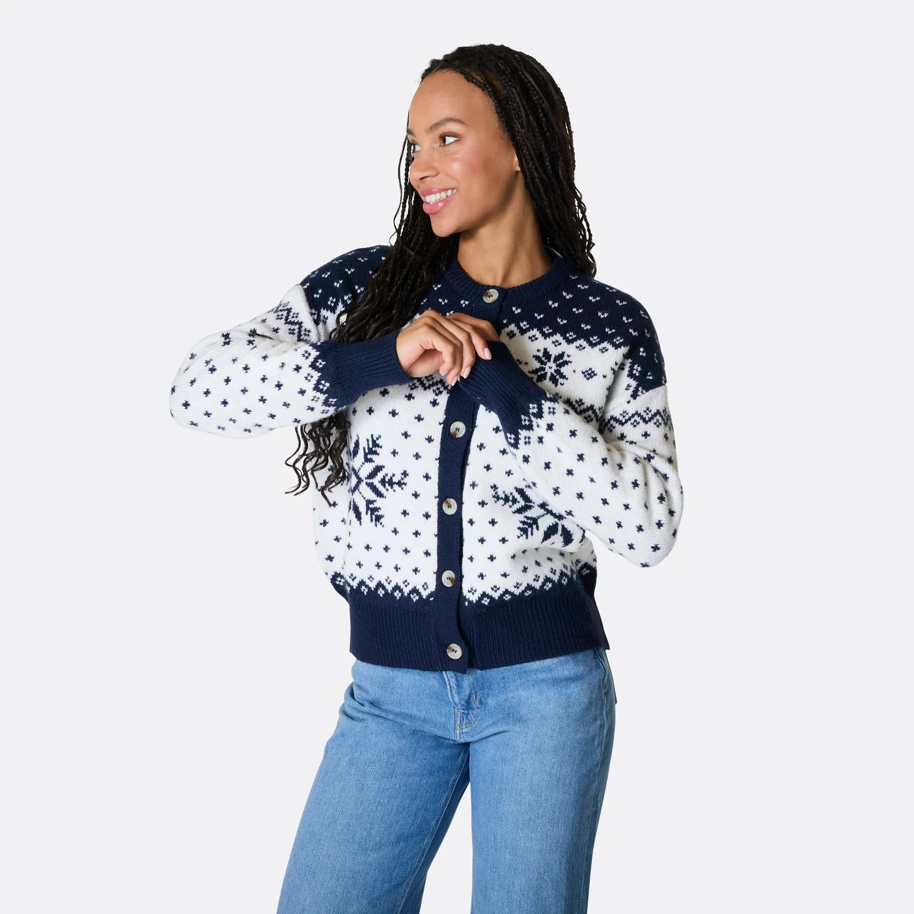 Blauer Weihnachts-Cardigan Damen