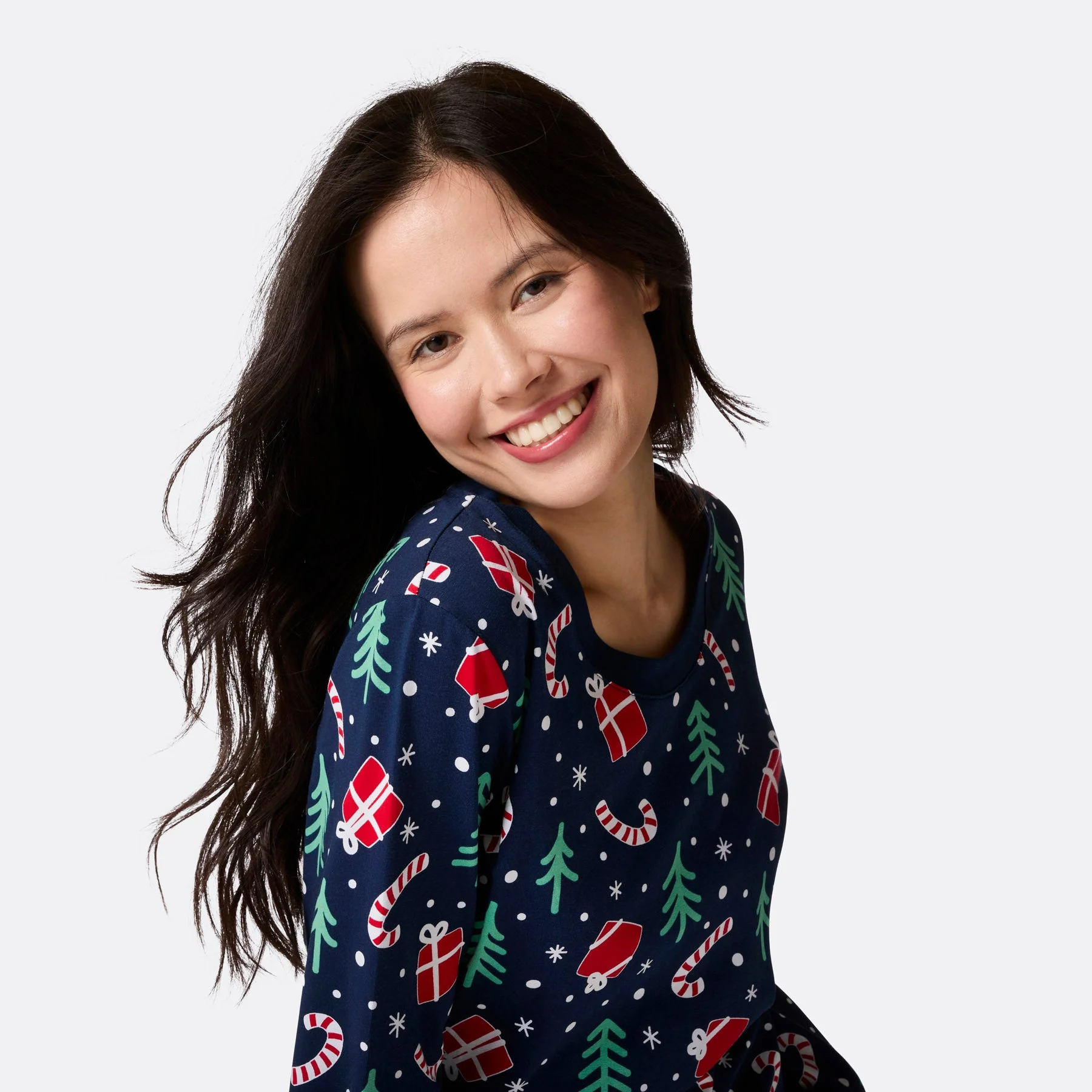 Blaues Weihnachtsmuster Weihnachtspyjama Damen