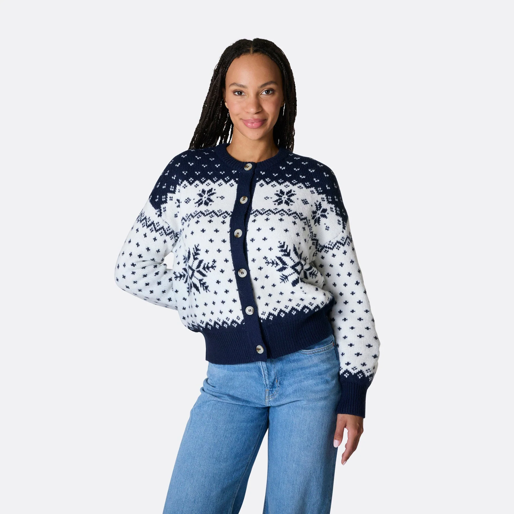 Blauer Weihnachts-Cardigan Damen