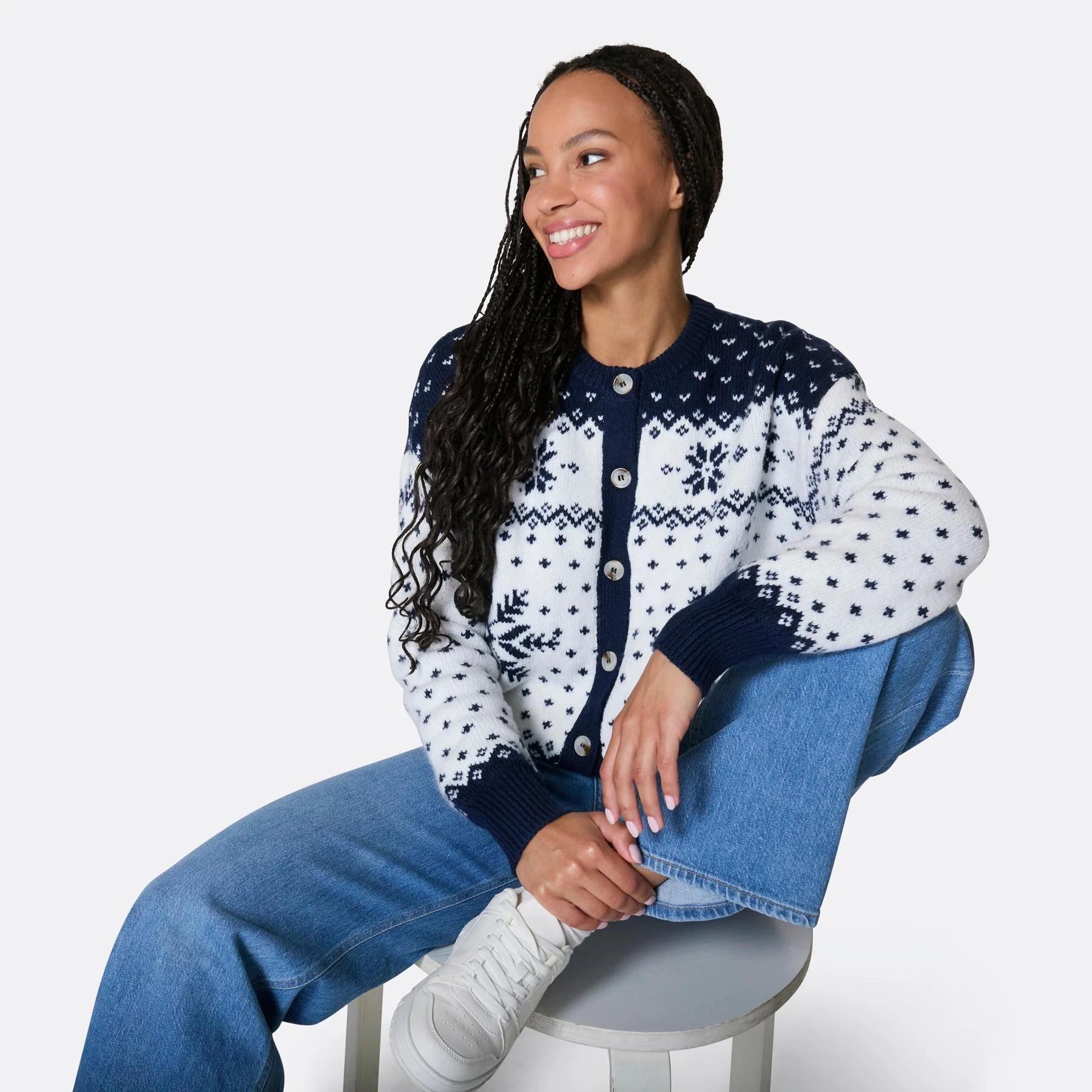 Blauer Weihnachts-Cardigan Damen