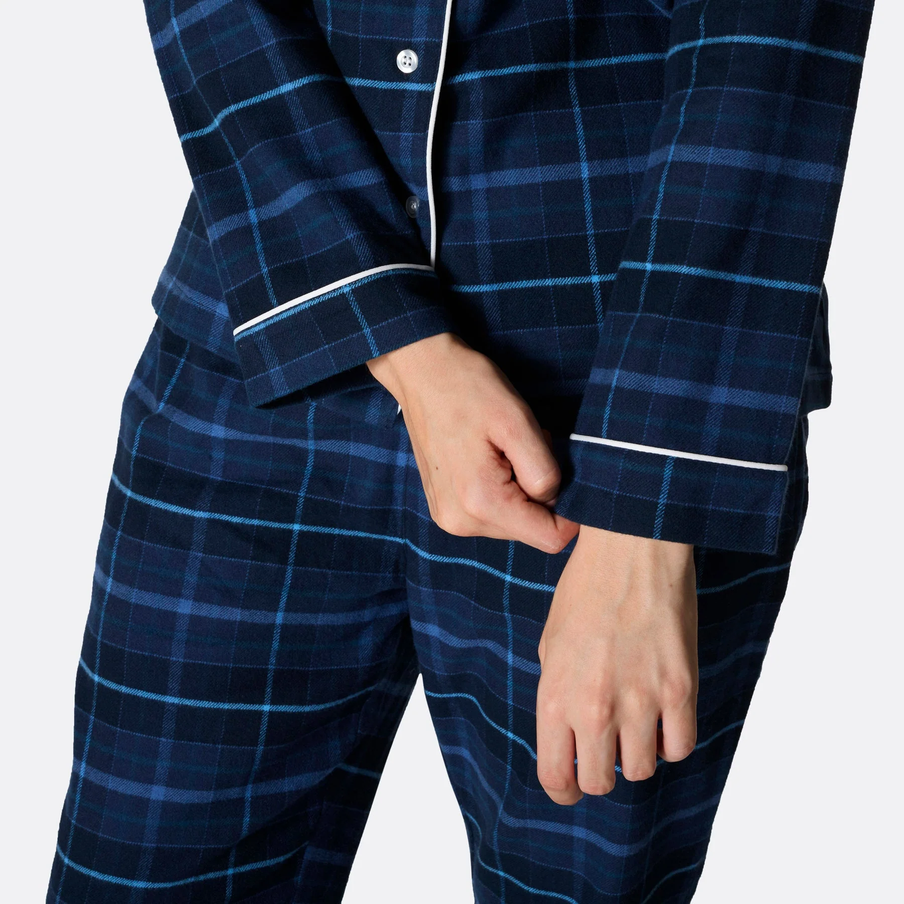 Blauer Flanell Weihnachtspyjama Damen