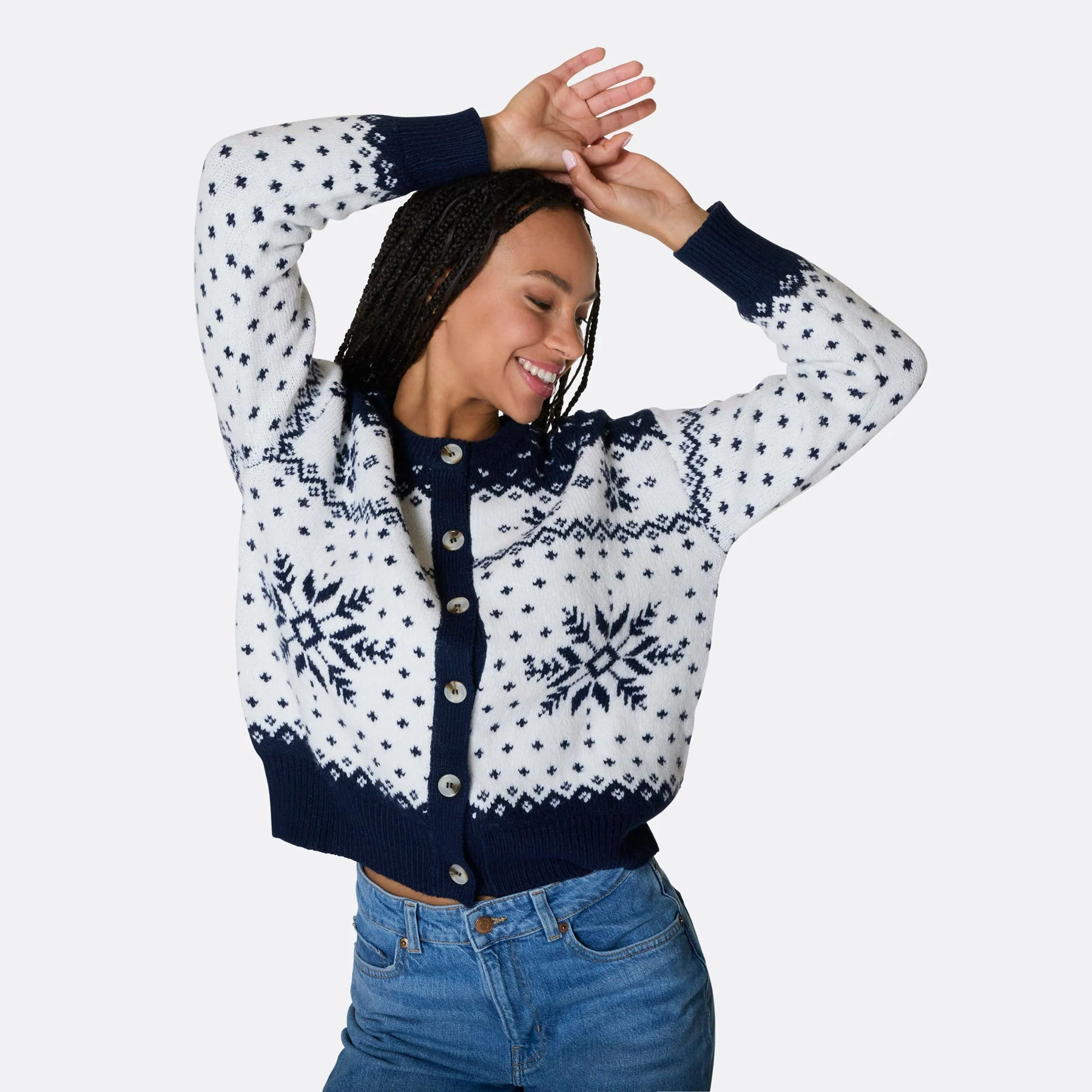 Blauer Weihnachts-Cardigan Damen