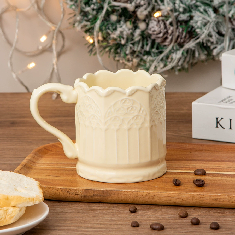 Embossed Scalloped Ceramic Mug